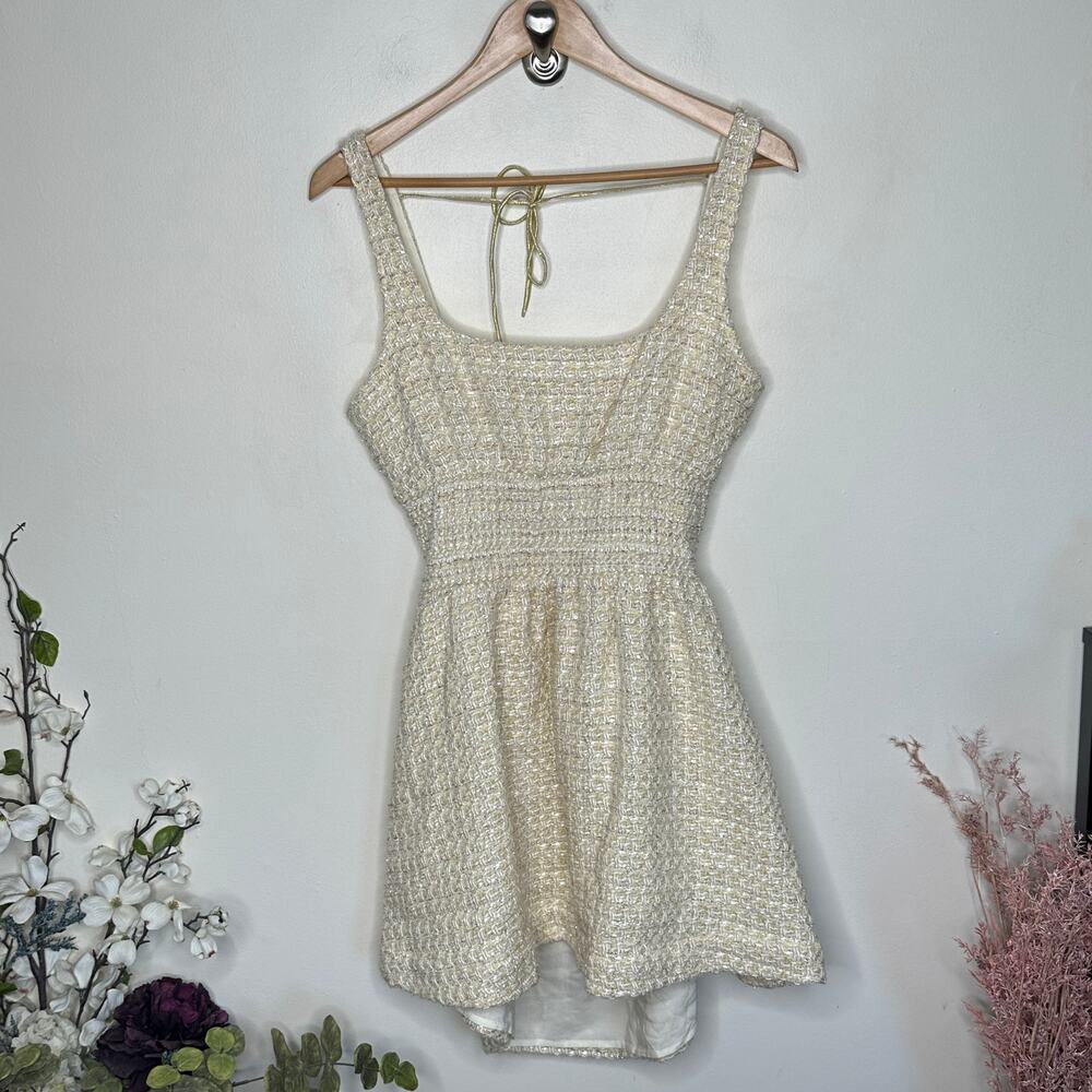 HILL HOUSE Cher Dress Coconut Tweed Boucle Metallic Cream Gold Sz L {DD48} - Picture 4 of 7